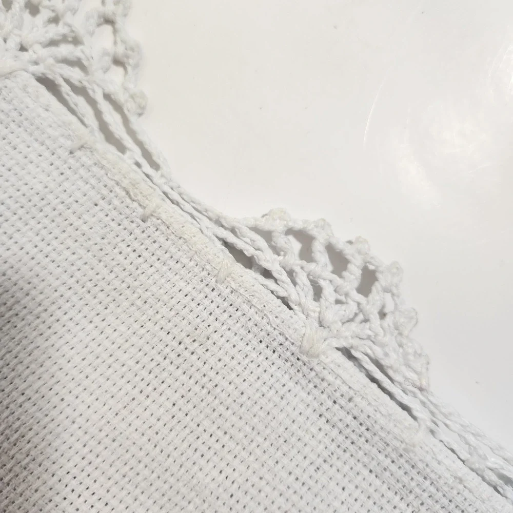 Vintage Embroidered Floral Tablecloth Cross Stitch Openwork Lace Cottagecore